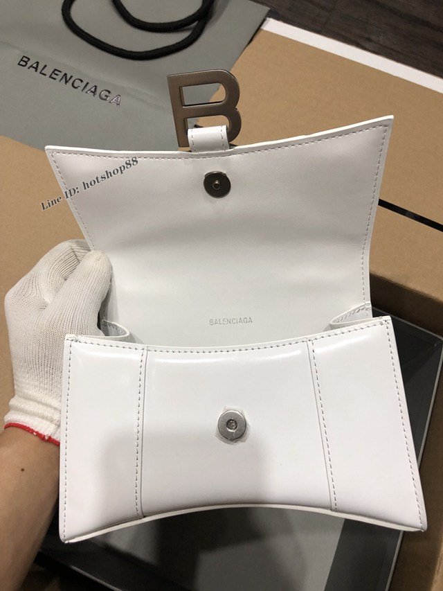 Balenciaga專櫃爆款小號手提女包 巴黎世家平紋白色銀扣Hourglass沙漏包 fyj1621